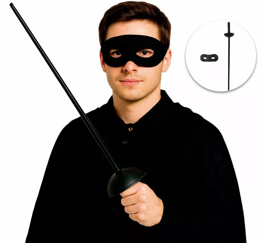 Kit de Bandido: Antifaz y Espada de 62x5 cm de plástico