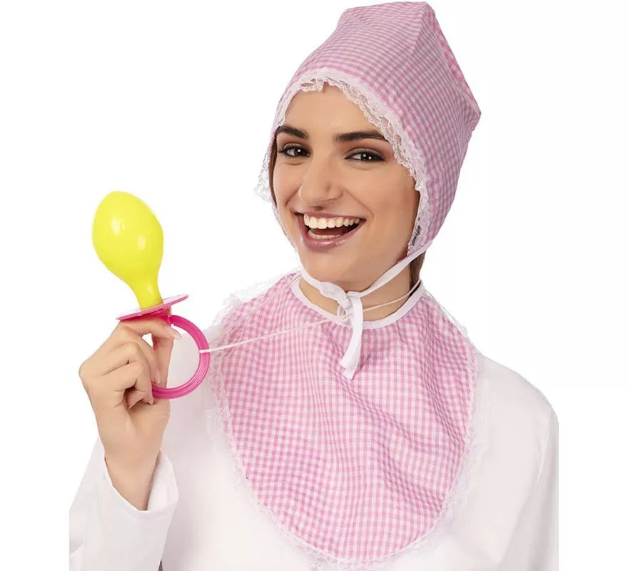 Translation missing: de.Kit de Bebé rosa adulto: Gorro, babero y chupete