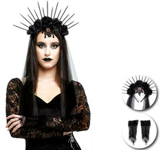 Gothic-Hexen-Set für Erwachsene: Stirnband und Paar Handschuhe