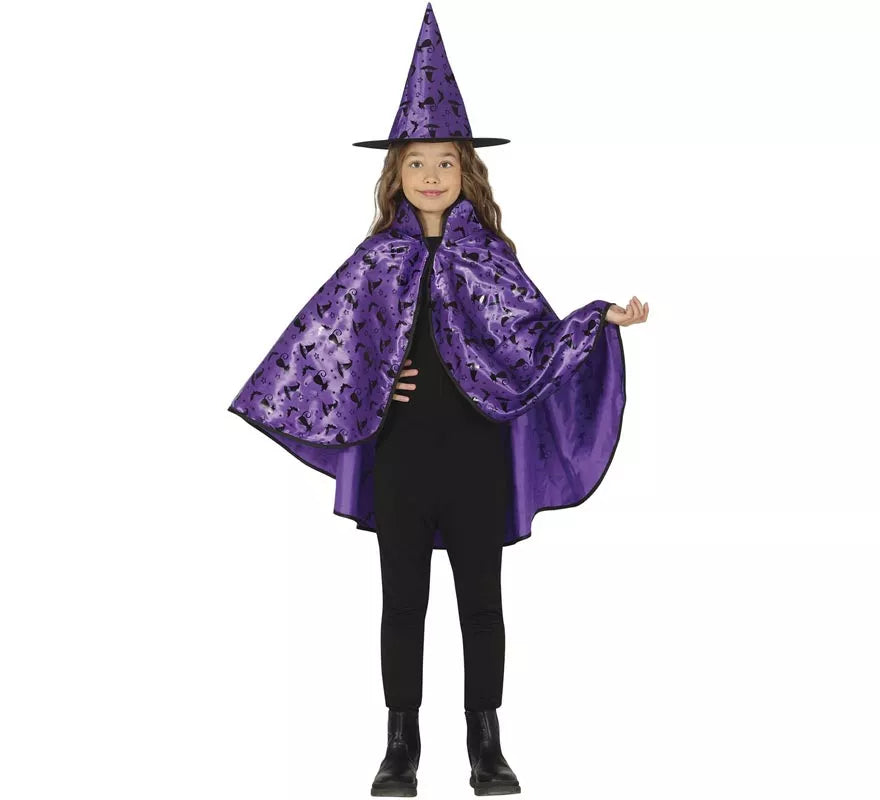 Kit de Bruja lila Infantil: Capa y Sombrero