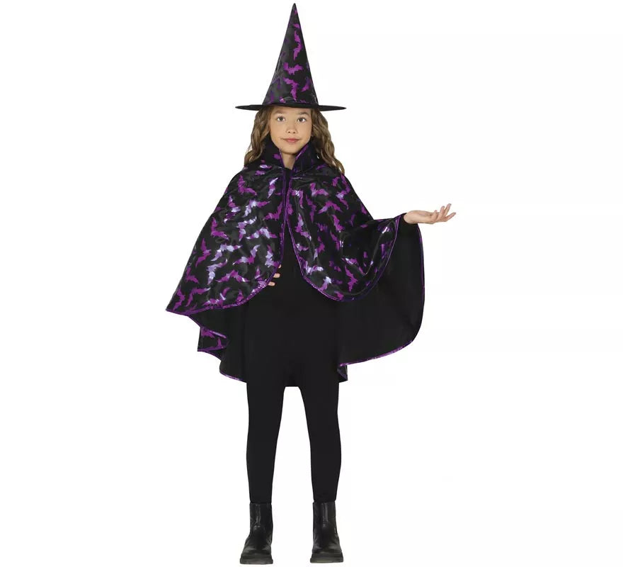 Translation missing: de.Kit de Bruja negro y lila Infantil: Capa y Sombrero