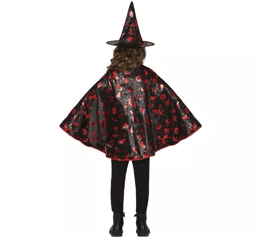 Translation missing: de.Kit de Bruja negro y rojo Infantil: Capa y Sombrero