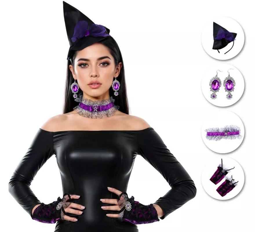 Translation missing: de.Kit de Bruja: Pendientes, Gargantilla, Diadema Mini Sombrero Bruja y Mitones