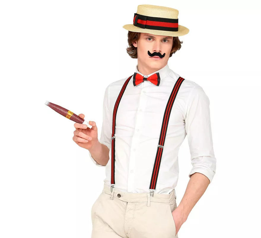Translation missing: de.Kit de Caballero de los años 20: Sombrero, Tirantes, Pajarita, Puro y Bigote