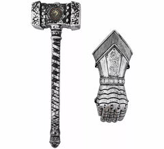 Ritterausrüstung: Panzerhandschuh und Hammer, 38 x 13 cm, aus Kunststoff