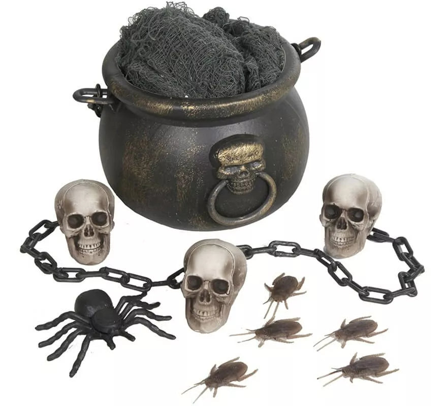 Translation missing: de.Kit de Caldero: Tela, Calaveras, Cadena, Cucarachas y Araña 20 cm