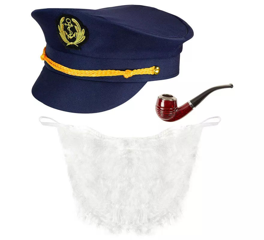 Translation missing: de.Kit de Capitán Lobo de Mar: Gorra, Barba y Pipa