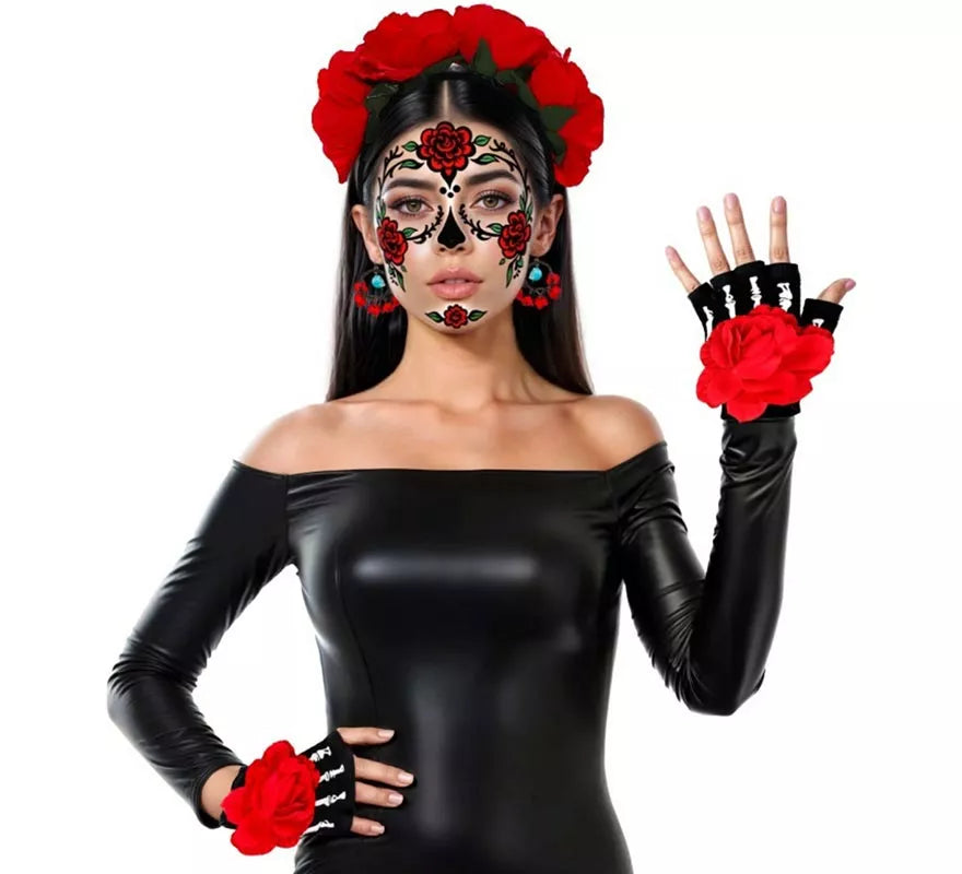 Translation missing: de.Kit de Catrina: Diadema, Pendientes y Mitones con Flor