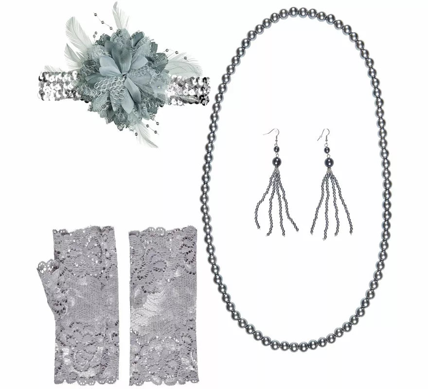 Translation missing: de.Kit de Charleston Años 20: Lazo, Pendientes, Collar y Guantes
