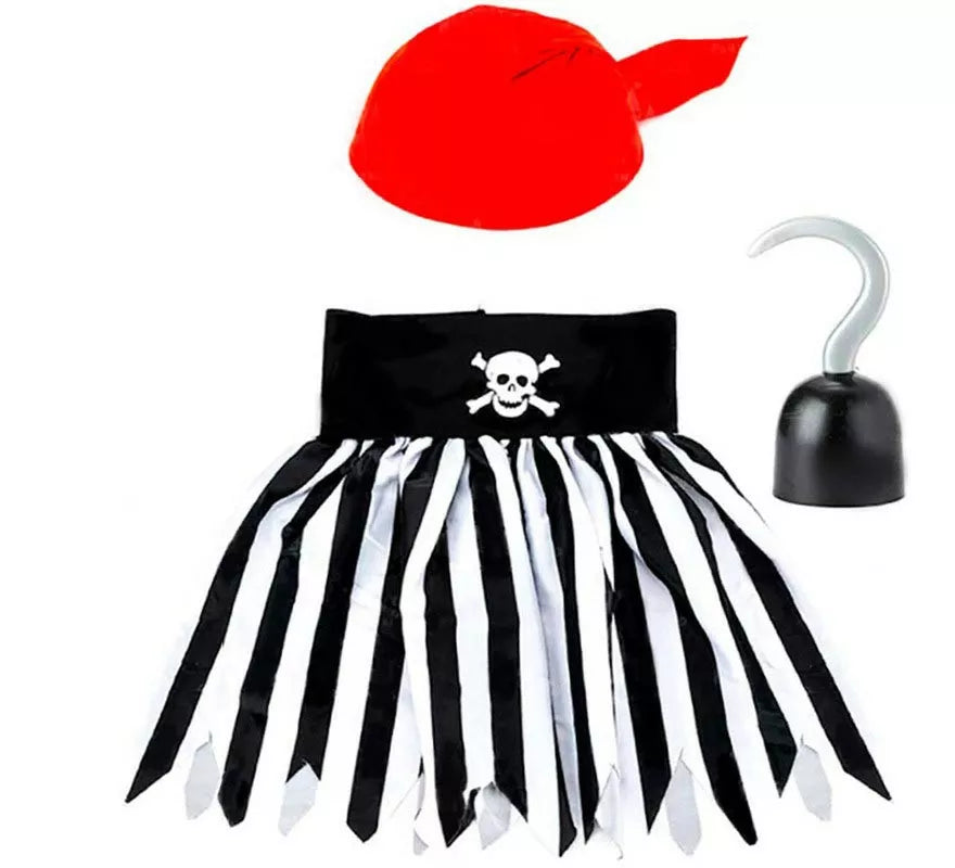 Translation missing: de.Kit de Chica Pirata para niña: Pañuelo, Falda y Garfio