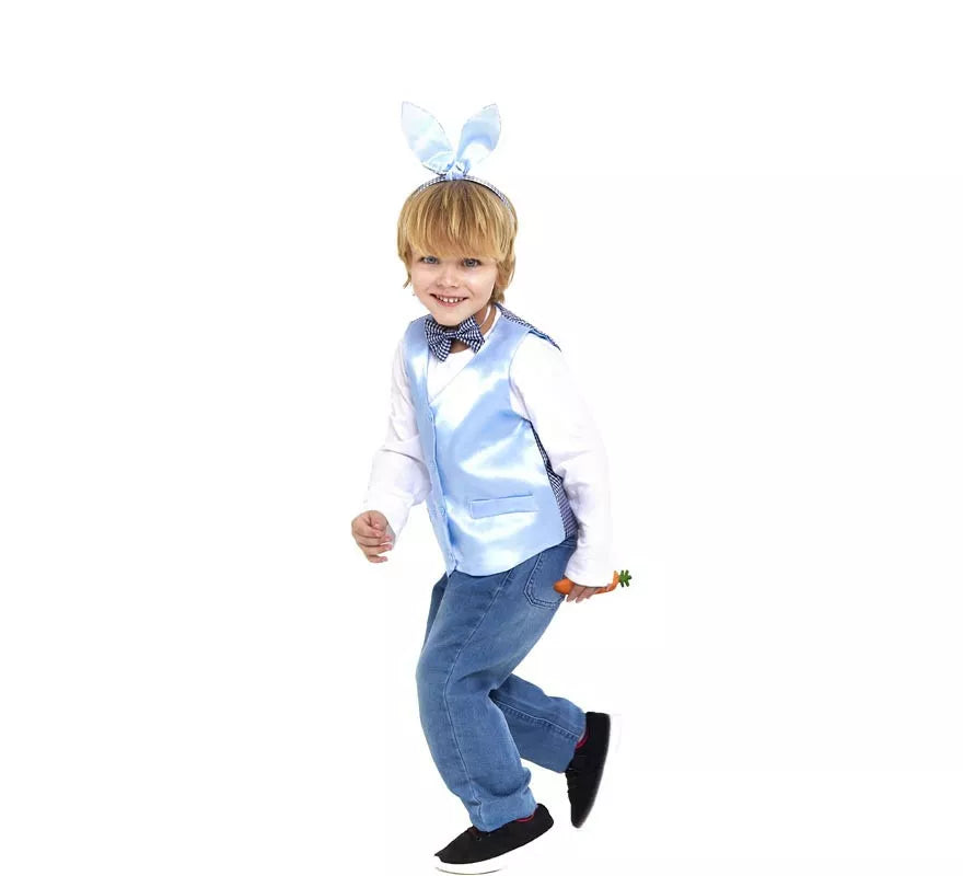 Kit de Conejo a cuadros infantil: Chaleco, diadema, pajarita y zanahoria