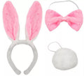 Kit de Conejo blanco y rosa: Diadema, Pajarita y Cola