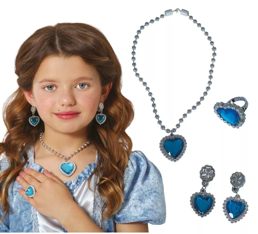 Translation missing: de.Kit de Corazón azul infantil: Collar, Anillo y Pendientes