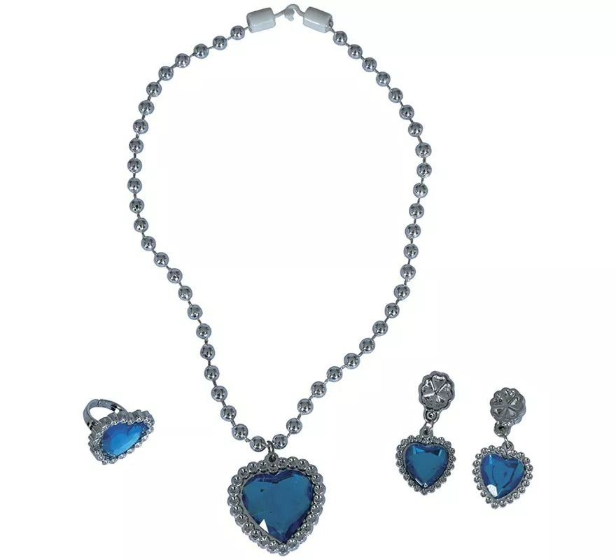 Kit de Corazón azul infantil: Collar, Anillo y Pendientes