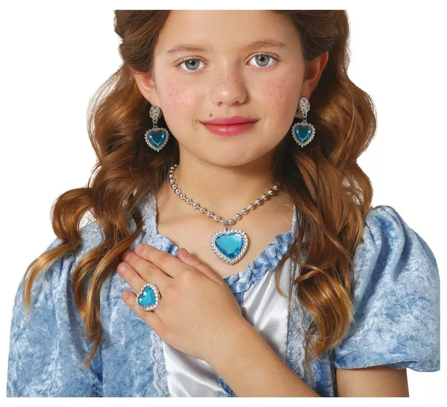 Translation missing: de.Kit de Corazón azul infantil: Collar, Anillo y Pendientes