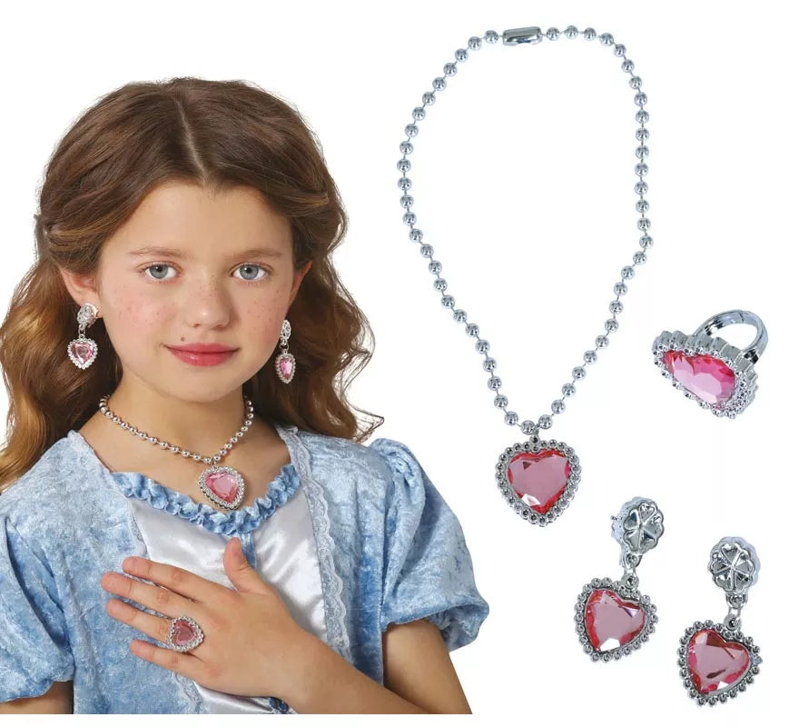 Translation missing: de.Kit de Corazón rosa infantil: Collar, Anillo y Pendientes