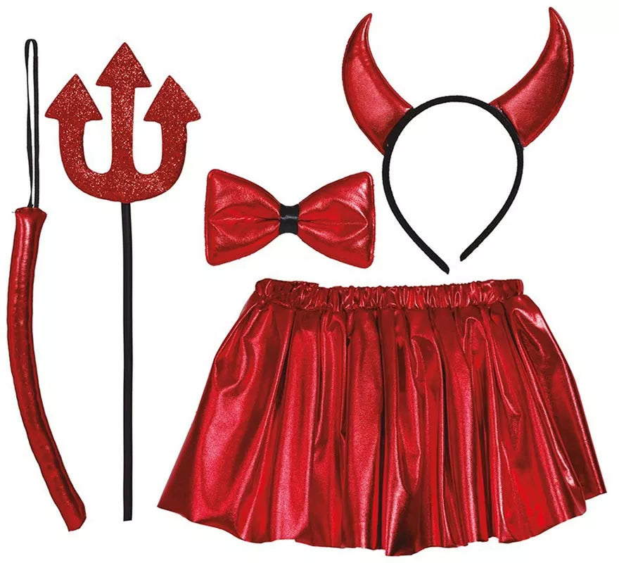 Translation missing: de.Kit de Diablesa Infantil: Tutú, Diadema, Pajarita, Cola y Tridente 30 cm