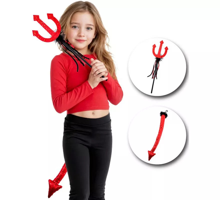 Translation missing: de.Kit de Diablo: Tridente con Cola de Lentejuela Infantil
