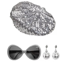 Disco Babe Kit: Hut, Brille und Ohrringe