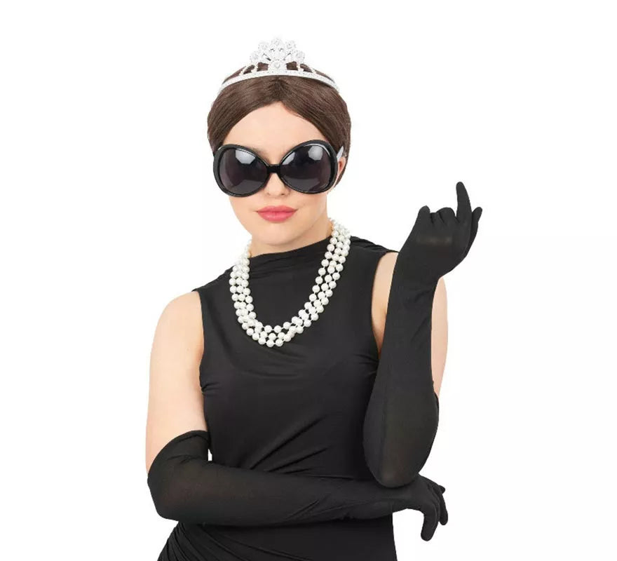 Translation missing: de.Kit de Diva Gafas de sol adulto: Tiara de plástico, Collar y Guantes largos