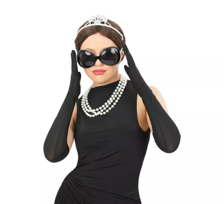 Translation missing: de.Kit de Diva Gafas de sol adulto: Tiara de plástico, Collar y Guantes largos