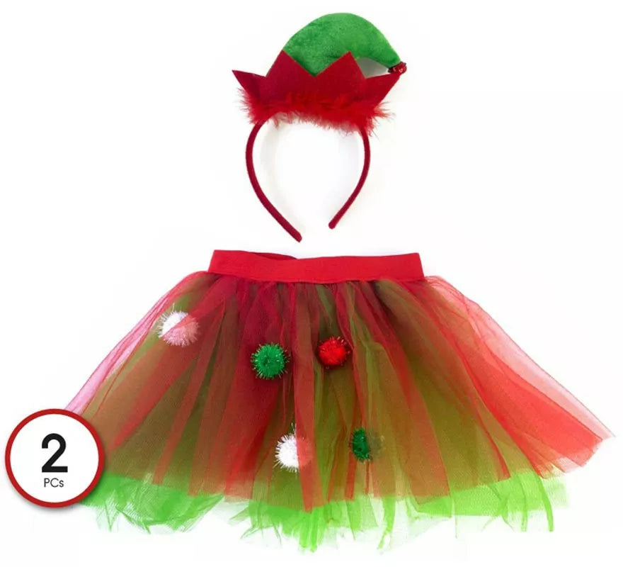 Translation missing: de.Kit de Elfa Ayudante de Papá Noel Infantil: Tutú y Diadema de Gorro