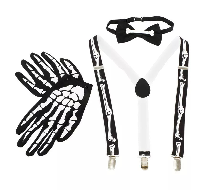 Kit de Esqueleto: Pajarita, Guantes y Tirantes