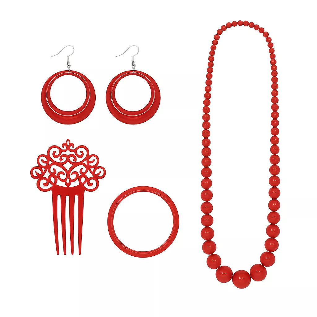 Translation missing: de.Kit de Flamenca rojo: Collar, Pendientes, Pulsera y Peineta