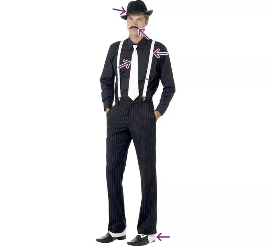 Translation missing: de.Kit de Gánster: Tirantes, Corbata, Sombrero, Polainas y Bigote