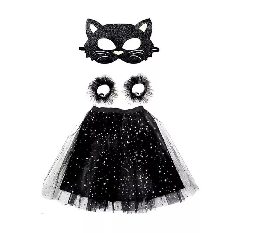 Kit de Gata negra: Tutú, Muñequeras y Antifaz