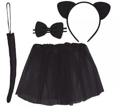 Kitten-Set für Kinder: Tutu, Stirnband, Fliege und Schwanz 30 cm