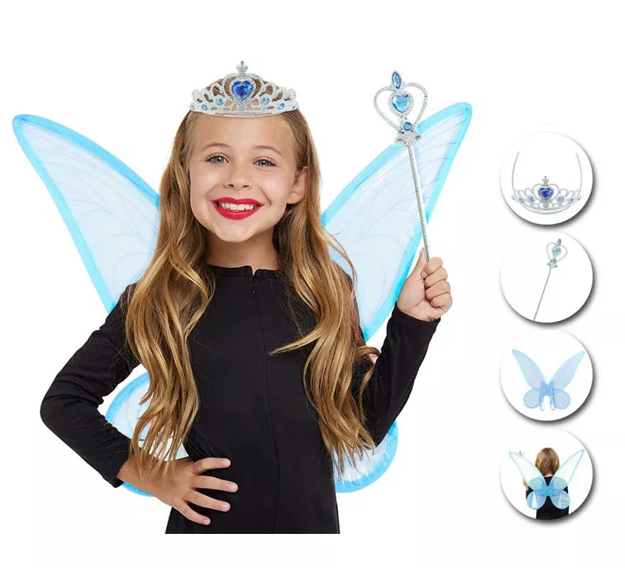 Translation missing: de.Kit de Hada Organza azul infantil: Diadema, Varita y Alas