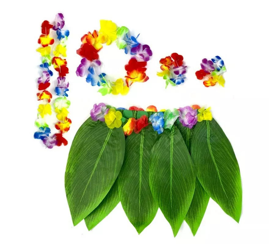Translation missing: de.Kit de Hawaii Adulto: Falda de Hojas, Collar, Pulsera y Pendientes