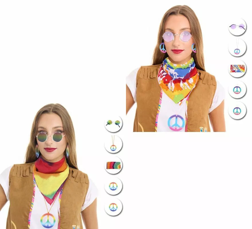 Translation missing: de.Kit de Hippie adulto: Gafas, Pendieañuelo y Collar en varios colores