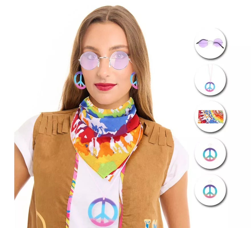 Translation missing: de.Kit de Hippie adulto: Gafas, Pendieañuelo y Collar en varios colores