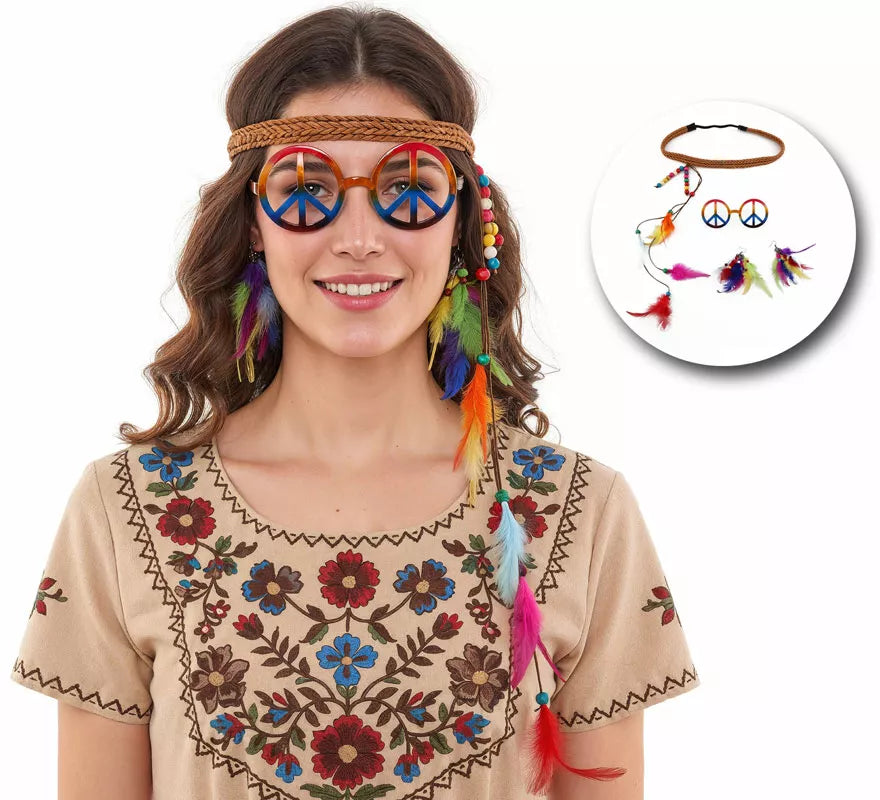 Translation missing: de.Kit de Hippie: Gafas, Pendientes y Cinta con Plumas