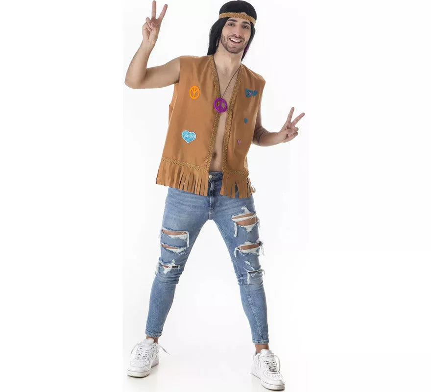 Translation missing: de.Kit de Hippie marrón para hombre: Chaleco y Cinta para la cabeza