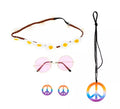 Kit de Hippie multicolor: Cinta para la cabeza, Gafas, Pendientes y Collar