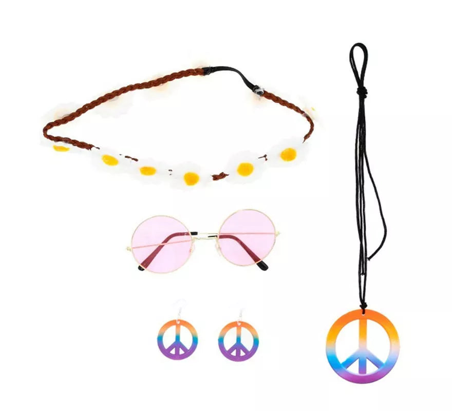 Translation missing: de.Kit de Hippie multicolor: Cinta para la cabeza, Gafas, Pendientes y Collar