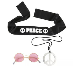 Hippie- Friedensset für Erwachsene : Stirnband, Brille und Halskette