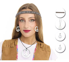 Silbernes Hippie-Set für Erwachsene: Halskette, Ohrringe und Band