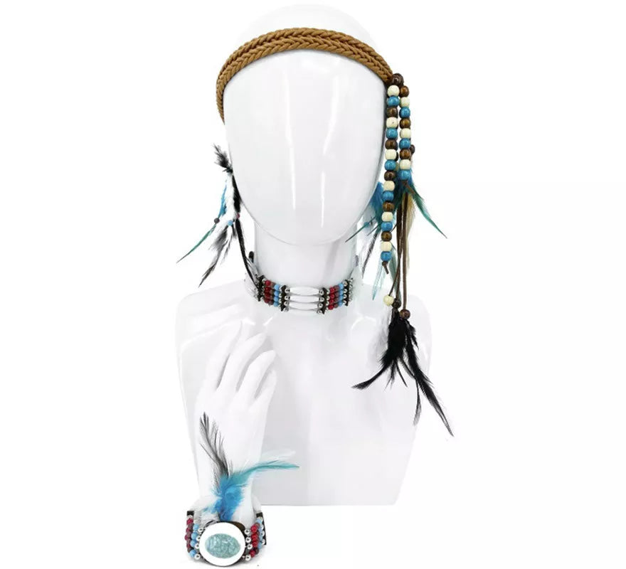 Translation missing: de.Kit de India con pluma: Cinta para la cabeza, Collar y Pulsera