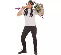 Jamaican Kit: Kappe, Brille, Mikrofon und Radio-Kassette