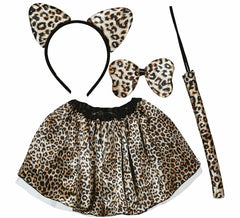 Klassisches Leoparden-Set für Kinder: Stirnband, Schleife, Schwanz und Rock