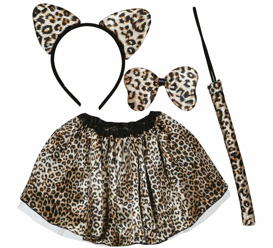 Kit de Leopardo clásico infantil: Diadema, lazo, cola y falda