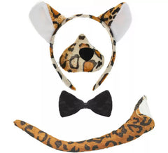 Leopard-Kit: Stirnband, Nase, Fliege und Schwanz