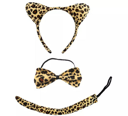Kit de Leopardo: Diadema, Pajarita y Cola