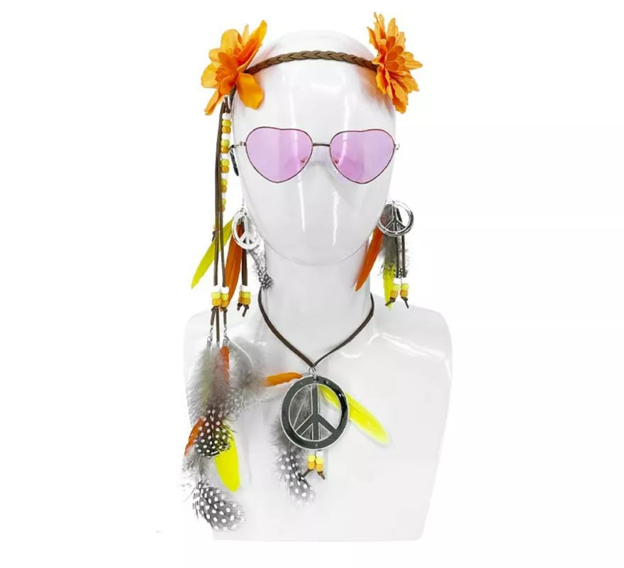 Translation missing: de.Kit de los Años 70: Cinta para la cabeza, Gafas, Pendientes y Collar