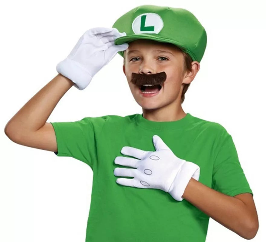 Translation missing: de.Kit de Luigi Super Mario Nintendo Infantil: Gorra, guantes y bigote