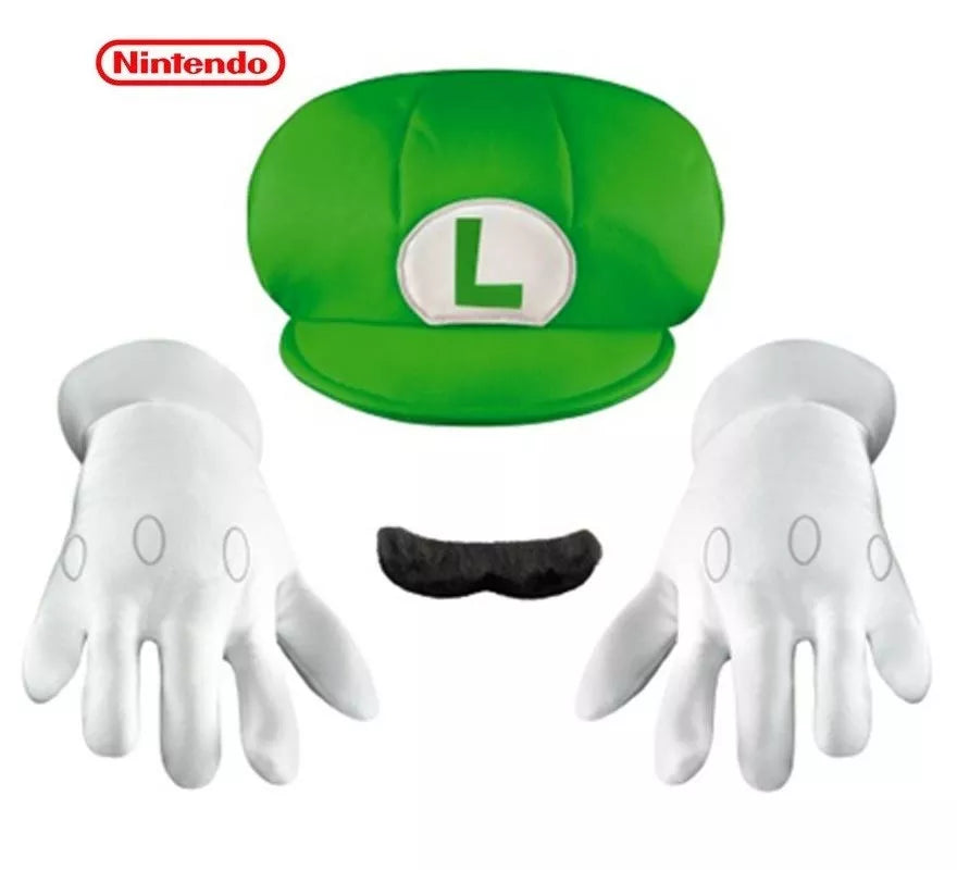 Translation missing: de.Kit de Luigi Super Mario Nintendo Infantil: Gorra, guantes y bigote